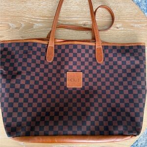 Barrington Checkered Tote Bag Brown Travel Weekender Shoulder Bag